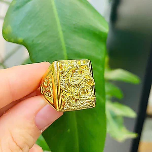 Nhẫn Nam Chạm Rồng Mạ Vàng Cao Cấp – Nhẫn Rồng Phong Thủy Bản To Sang Trọng