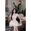 ĐẦM RN TAY PHỒNG CÚP CỔ NHÚN FORM XOÈ KÈM HOA BYJOLIE