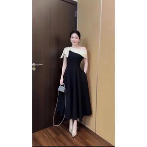 váy Tuyết Mưa Dáng dài Lệch Vai Đính Nơ Kèm AL BYJOLIE