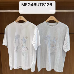 Áo thun ngắn tay cổ xuân hè Hàn Quốc in họa tiết 100% Cotton cao cấp đa năng MFG46UTS126 0629