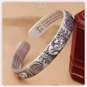 JRP Retro Đồng Xu Pixiu Quyến Rũ Vòng Tay Nam Bạc 925 Thiết Kế Đơn Giản Phong Cách Trung Hoa Độc Đoán Mở Lắc Tay Trang Sức JRP