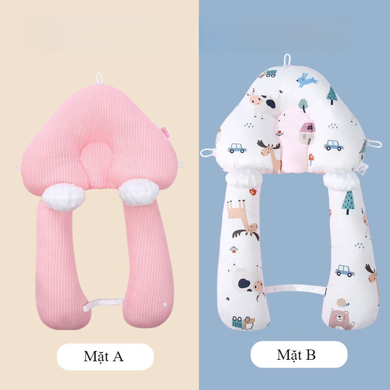 Gối Chữ U Cho Bé Sơ Sinh - Chống Giật Mình,Đầu Có Dây Rút Điều Chỉnh 3 Đầu Giúp Bé Ngủ Ngon