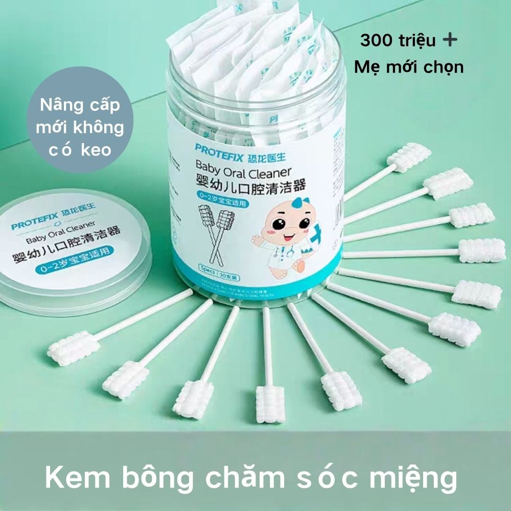 Rơ Lưỡi Cho Bé Sơ Sinh, Gạc Tưa Lưỡi Cho Bé, 1 Hộp 30 Que Gạc Bông Tự Nhiên Chống Nấm Miệng, An Toàn Cho Bé