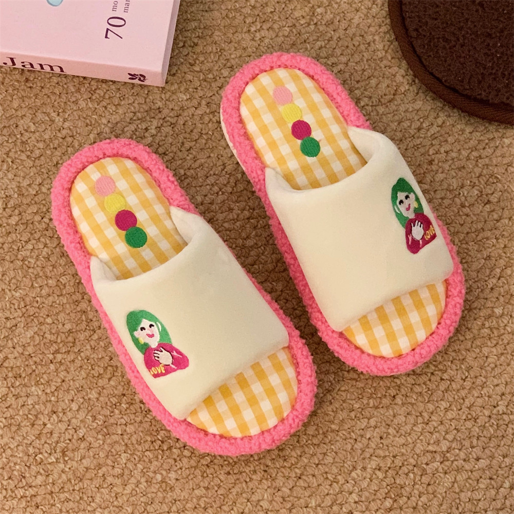 XIXITIAO Dép Cotton Đế Mềm Hoạt Hình Nam Nữ Thu Đông Cặp Đôi Giải Trí Nhà Phòng Ngủ
