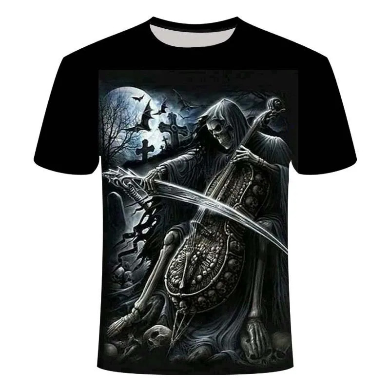 Áo thun đầu lâu nampunk rock thiết kế retro gothic, in ấn 3D, phù hợp mùa hè