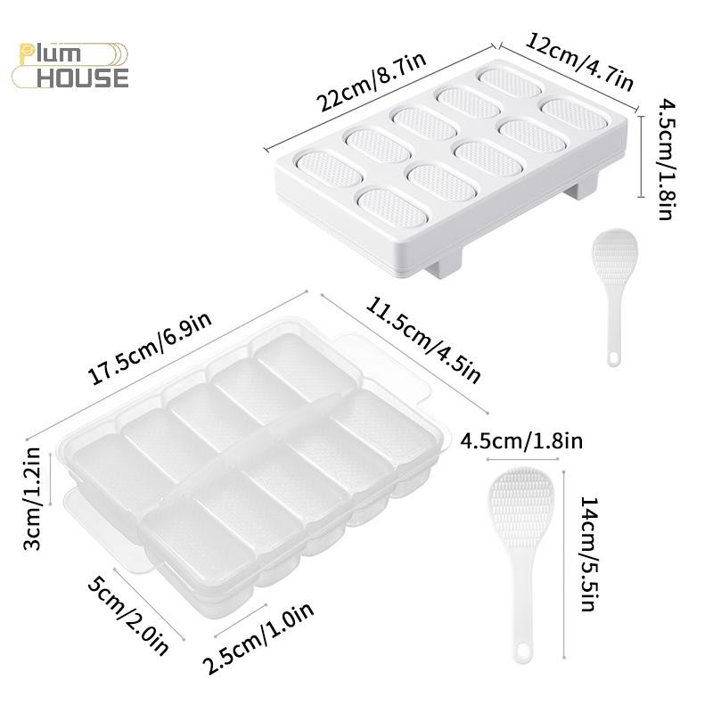 PlumHOUSE Khuôn cơm hình chữ nhật Musubi Press 10 trong 1, làm Onigiri/Nigiri/Sushi, bộ DIY cơm ép Nhật Bản