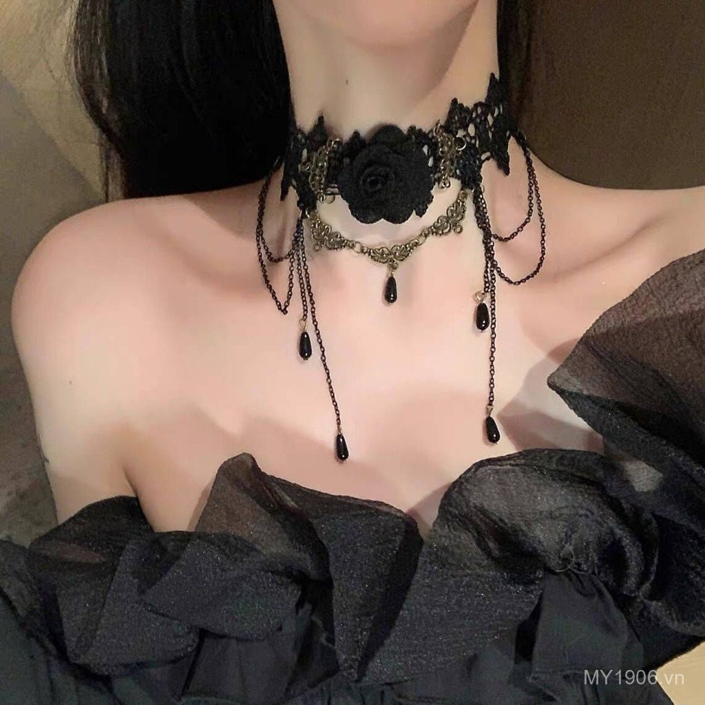 Chocker ren đen họa tiết hoa hồng - phụ kiện thời trang cho nàng