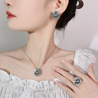 Trang sức hạt phong cách châu Âu với kim cương giả và ngọc trai bạch kim xám, phù hợp cho nữ