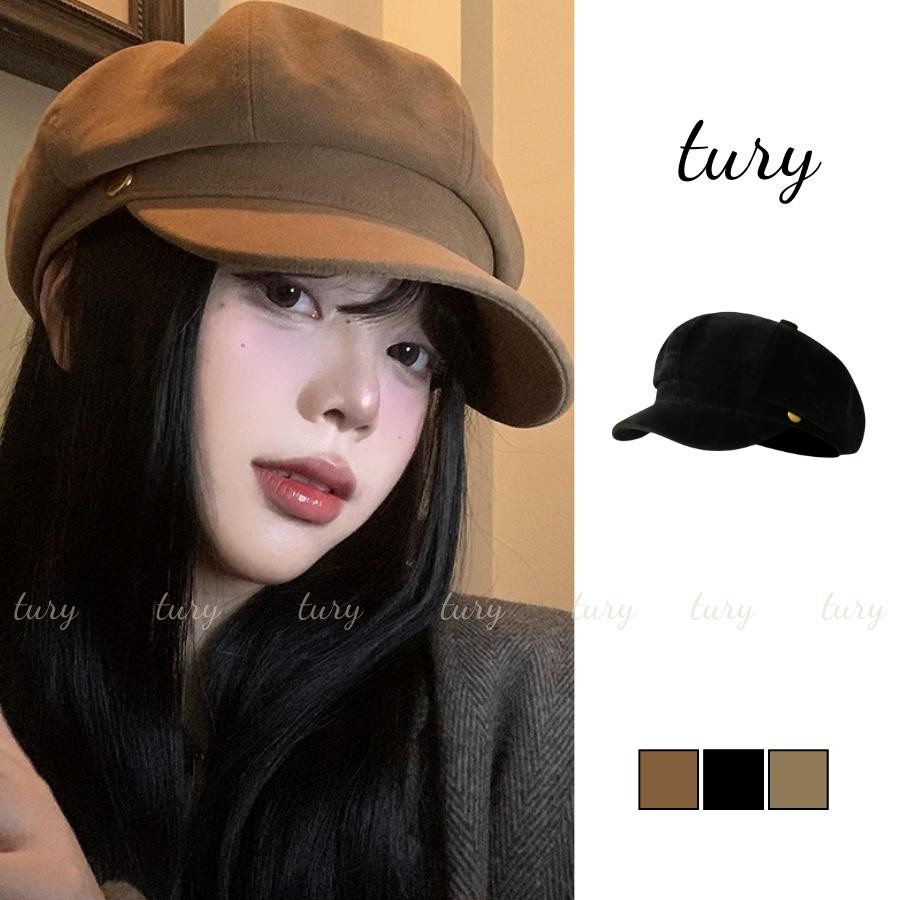 Mũ Beret Nữ - Tury - Mũ nồi nữ hoạ tiết TRƠN phối lưỡi trai đính khuy - MN038