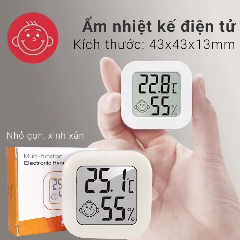 【COD】Nhiệt Kế Điện Tử Tích Hợp Ẩm Kế – Mặt Cười Thay Đổi Theo Độ Ẩm, Dễ Dùng, Chính Xác Cao