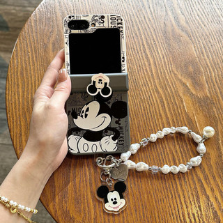 Ốp Điện Thoại Gấp Cho Samsung Galaxy Z Flip7 Flip6 Flip5 Flip4 Flip3 Đáng Yêu Màu Đen Mờ Vòng Tay Mickey Cứng tpu Vỏ Điện Thoại