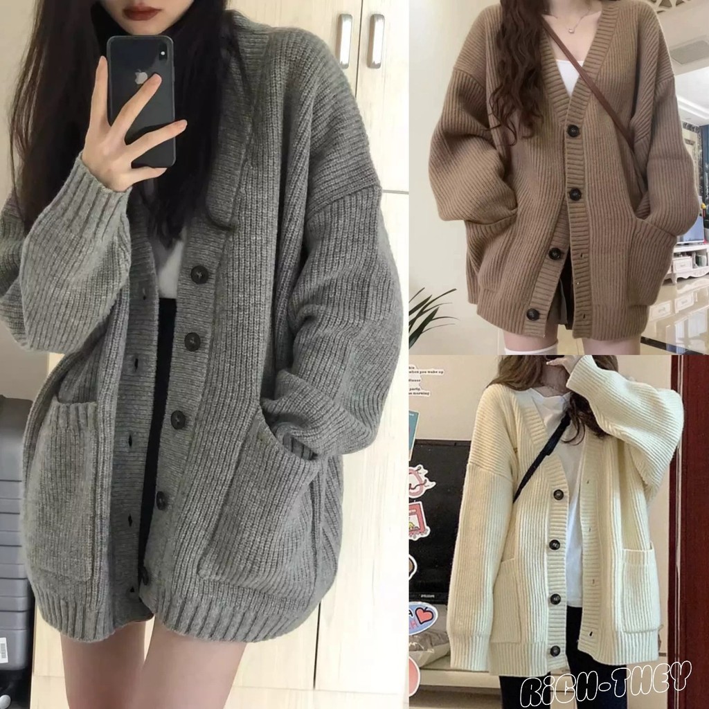 RICH-THEY Áo Len Dài Vừa Áo Khoác Thu Nữ Áo Cardigan Dệt Kim Mềm Mại ...