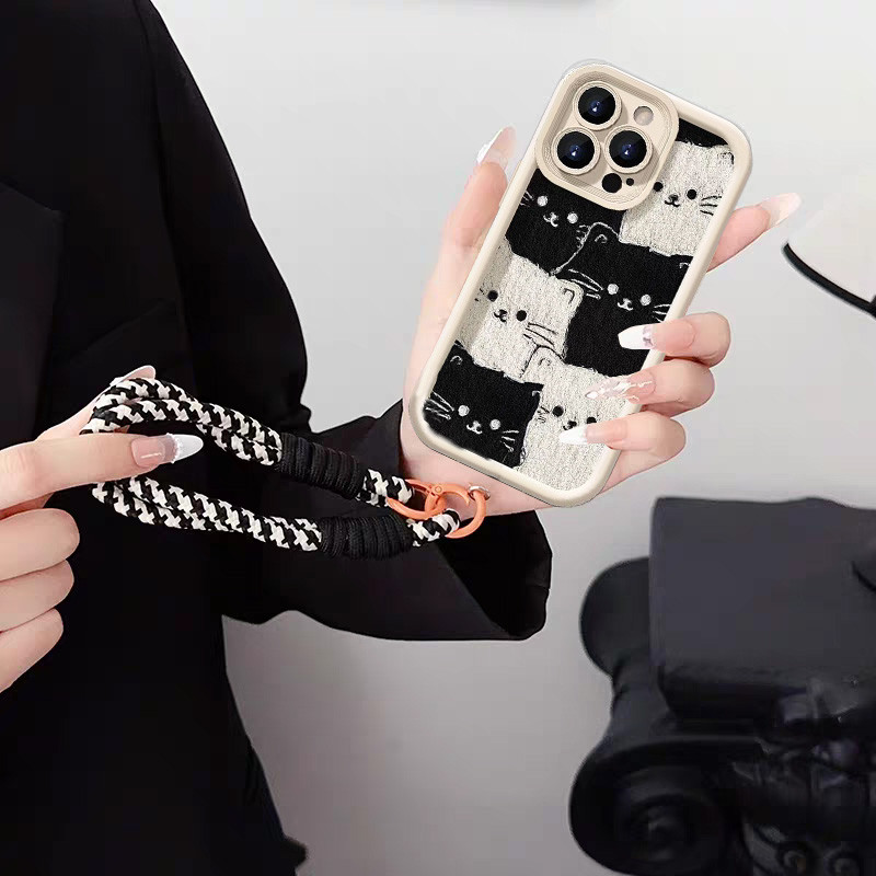 Ốp Điện Thoại Nơ 3D Mèo Đen Cho Samsung Galaxy M15 M16 F06 M20 M23 M30S M51 M31 M54 A70 A01 Vỏ Vòng Tay Dễ Thương Dây Đeo Tay Dây Buộc Hoạt Hình Silicon
