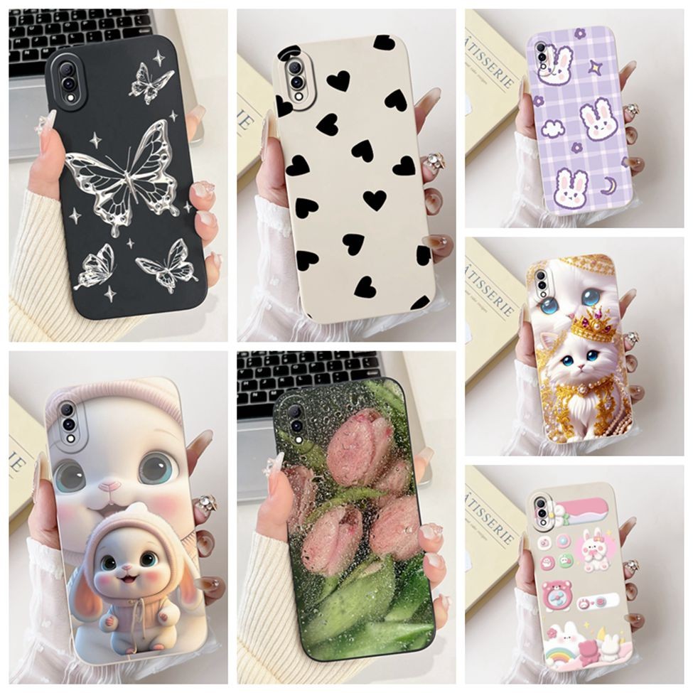 Vivo Y97 Ốp Lưng V1813A Silicon Mèo Dễ Thương Thời Trang Bướm Hoa Yêu Sơn Bao Y97 Vivo Ốp Lưng Điện Thoại V18183T