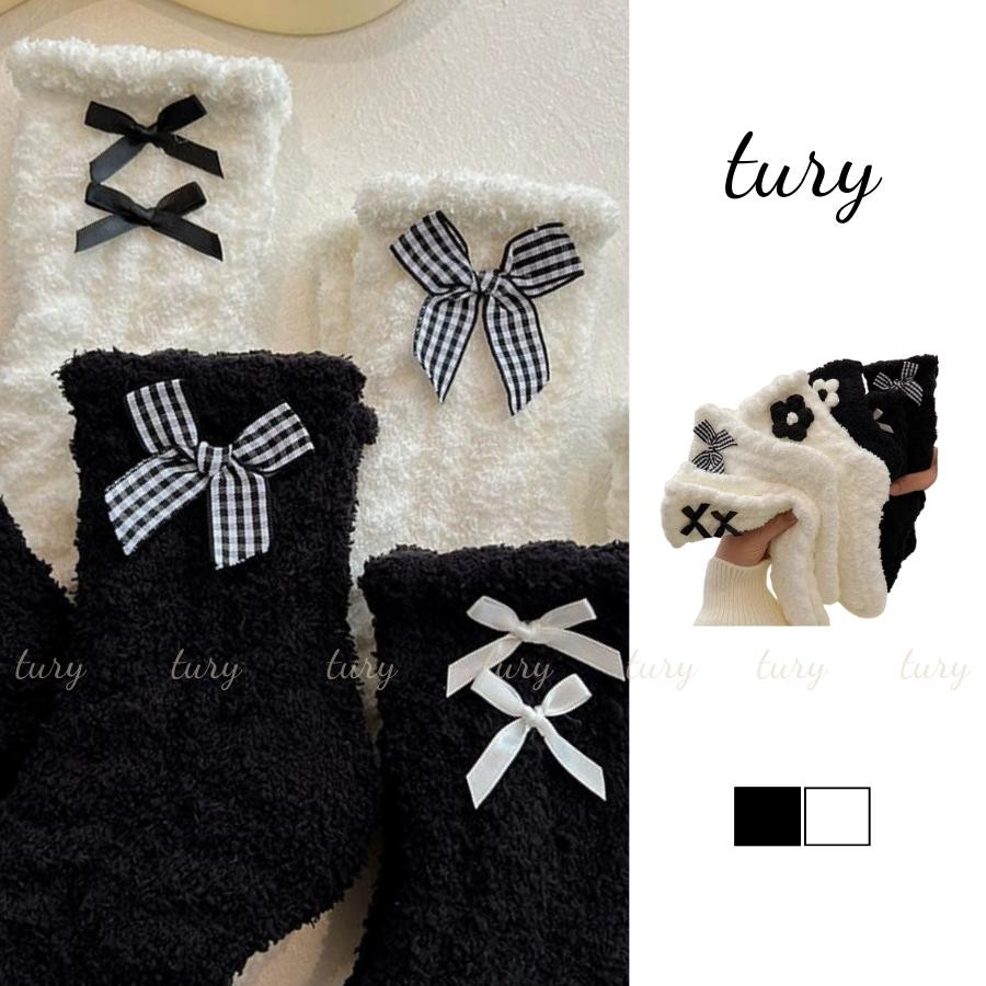 Tất Vớ Len Unisex Nam Nữ - Tury - Vớ Tất Cổ Cao Len Đính Nơ Dễ Thương - TV045