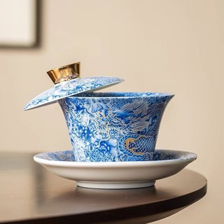 Men Màu Xoay Treo Sancai Gaiwan Trung Quốc Kung Fu Hộ Gia Đình Trà Vẽ Vàng Có Nắp Lanolin Ngọc Sứ Bát Trà XSVF