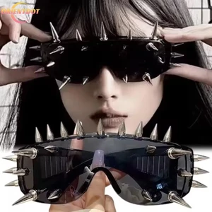 Kính Chống Nắng Retro Gothic Khung Lớn UV400 - Thiết Kế Sáng Tạo Với Đinh Tán Kim Loại, Phù Hợp Lễ Hội