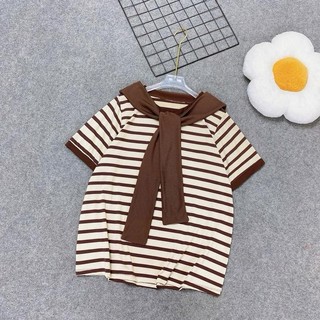 Áo Bigsize Nữ Thun Kẻ Sọc Ngang Co Giãn Kèm Khăn Thủy Thủ Xinh Xắn Chất Cotton Mềm Mát Từ 50 Đến 95kg - A308