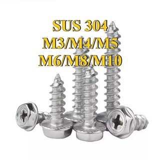(Thép không gỉ 304 Mặt bích sáo chéo Mặt lục giác Vít tự khai thác đuôi có vít gỗ đệm M3 / M4 / M5 / M6 / M8 / M10