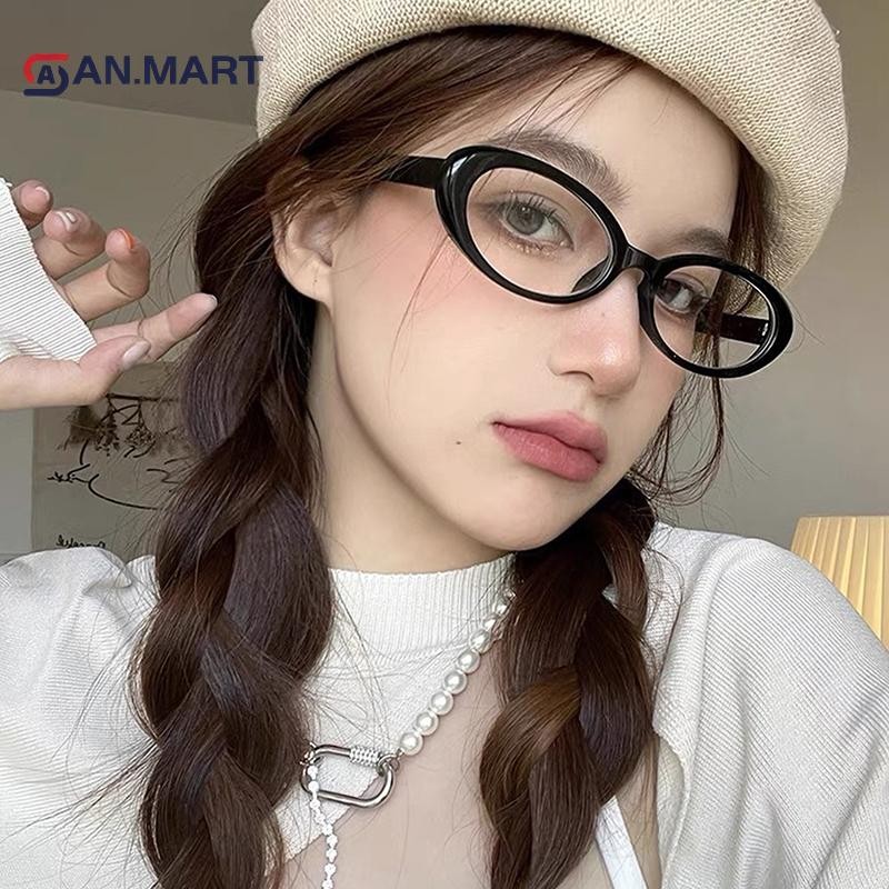 Bigdealssuper Y2K Retro Khung Hình Bầu Dục Chống Ánh Sáng Xanh Kính Ngọt Ngào Mát Bé Gái Kính Đen Vintage Đơn Giản Nữ Bảo Vệ Mắt Kính Siêu