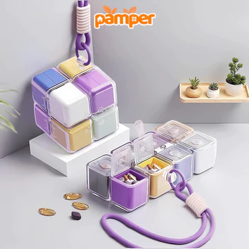 Hộp Thuốc Di Động Hình Magic Cube Nhựa PC, Hộp Đựng Thuốc Chia Ngăn 7 Ngày PAMPER Chống Ẩm Mốc