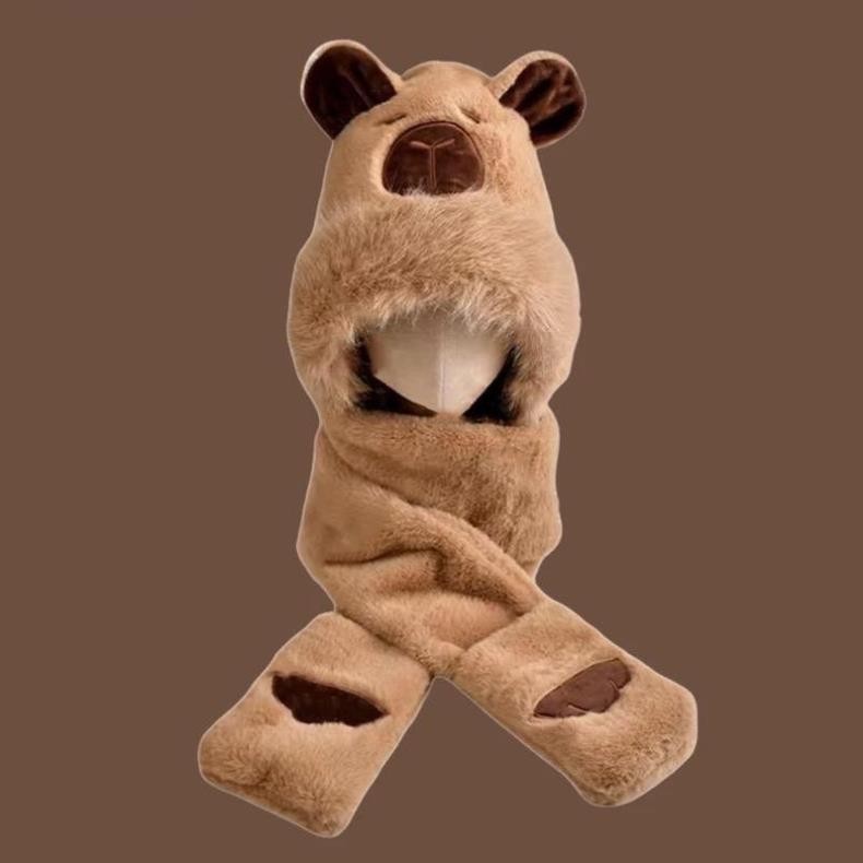 Mũ Capybara 3in1 Kèm Khăn Quàng Cổ Và Găng Tay Giữ Ấm Dễ Thương