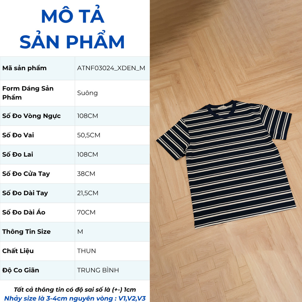 Áo thun nam GUMAC cổ tròn sọc kiểu form suông màu be - xanh đen - xanh dương  ATNF03024