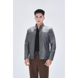 Áo khoác da cừu nam Racerjacket Fttleather viền ngang ngực da cừu thật bền bỉ, áo da cổ tròn da xịn