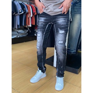 Quần Jean Nam DSQ Slimfit Đen Xám Wash Rách Tua Sợi Lót Vải Cao Cấp Boy Phố