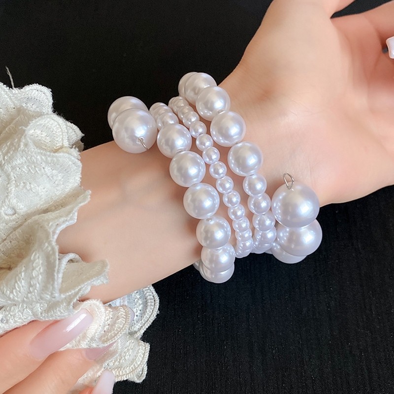 Vòng tay xoắn ngọc trai nhiều lớp kiểu Pháp Retro Thanh lịch Thời trang Vòng tay đa năng Thanh lịch Giá cả phải chăng Trang sức sang trọng