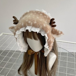 CLKLACEMASK Khăn Ấm Sang Trọng, Dây Buộc Tóc Dày Nai Sừng Tấm Dễ Thương, Sáng Tạo Chống Lạnh Cosplay Trang Trí Phụ Kiện Bịt Tai Thu Đông