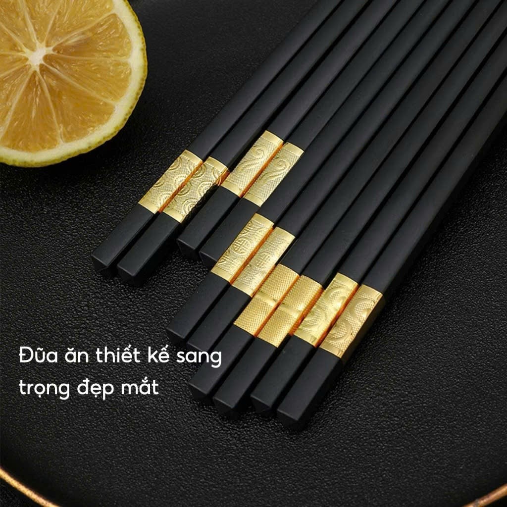 10 Đôi Đũa Kháng Khuẩn Mạ Vàng Đũa Nhựa Ăn Cơm Phong Cách Hàn Quốc Nhựa Đen Chống Trơn Chống Mốc Chịu Nhiệt