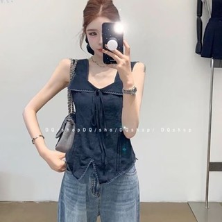 Áo sơ mi không tay ren bông ngọt ngào, form slim phù hợp mùa hè với phong cách mới của Hàn Quốc