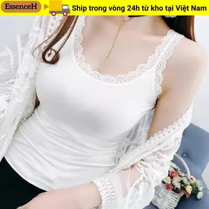 Áo tăng mùa hè ESSENCEH, có áo sơ mi cổ chữ U có ren, đồ lót mỏng thường ngày được trang bị cho nữ