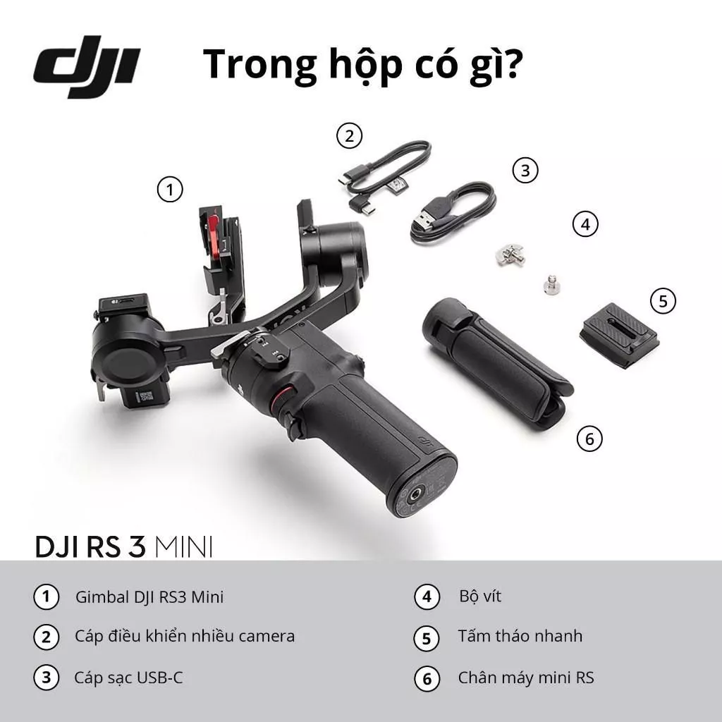 DJI Gimbal RS 3 Mini - Gọn Nhẹ Tải Trọng 2kg, Bảo Hành 12 Tháng, Chính Hãng, Phụ Kiện Fullbox, Hỗ Trợ Nhiều Máy Ảnh