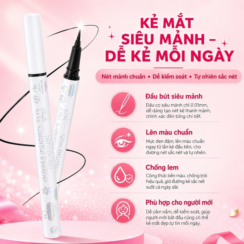 Xixi Kẻ Mắt Nước Nét Mảnh Lên Màu Đậm Chuẩn Không Lem Trôi Dễ Dùng Tạo Đường Viền Tự Nhiên D264