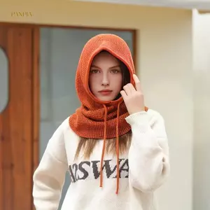 PNPIA- Khăn quàng cổ dệt kim có mũ trùm đầu cho nữ mùa thu đông Thi và ấm áp có nắp tai