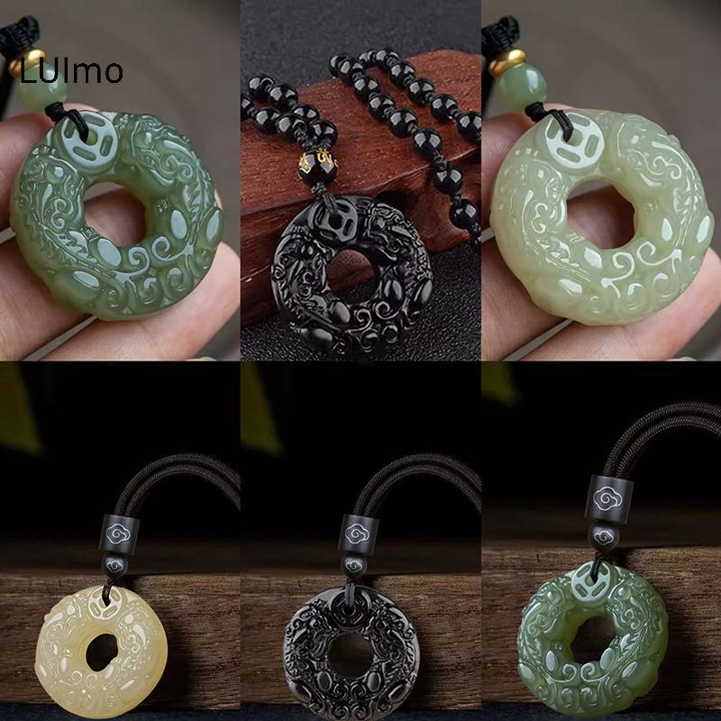 LUImo Tinh Tế Hai Mặt Khắc Ngọc An Toàn Bule Quân Dũng Cảm Móc Khóa Chuyển Đổi Sự Giàu Có Thủ Công Retro Khắc Mặt Dây Chuyền Nelace SBS