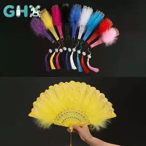 GHX Gothic Lông Vũ Gấp Quạt Nhật Bản Ngọt Ngào Cô Gái Cổ Tích Tối Gothic Sân Vũ Quạt Tay Có Mặt Dây Chuyền Quà Tặng Trang Trí Tiệc Cưới VN