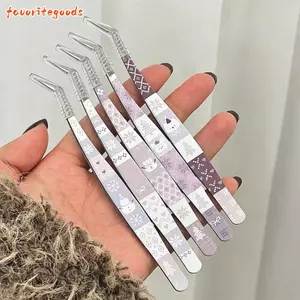 Nhíp lông mi giả FAVORITEGOODS, Nhíp cong chống tĩnh điện bằng thép không gỉ, Phim hoạt hình có độ chính xác cao Lông mi mở rộng Nhíp Nhãn dán cảnh thu nhỏ