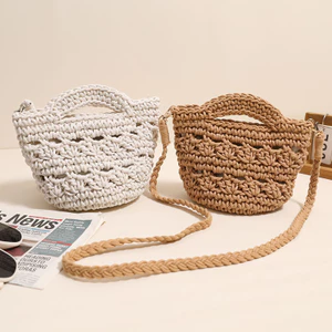 Bán chạy Messenger Cotton Sợi Dệt Túi Mới Dễ Thương Di Động Rỗng Túi Rơm Đi Biển Phong Cách Kỳ Nghỉ Đi Biển26061504