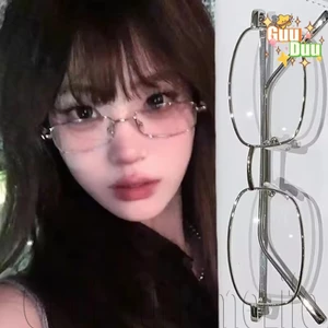 Kính khung vuông nhỏ Y2K Harajuku - Kính đọc sách trong suốt - Kính dự tiệc Cosplay cổ điển - Kính mắt kim loại cổ điển dành cho nữ - Kính mắt nhẹ nhàng Nhật Bản / Giao hàng miễn phí