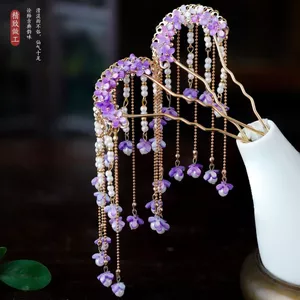 WHX-New Phong Cách Trung Hoa Kẹp Tóc Hoa Hình Chữ U Kẹp Tóc Cuộn Dây Mũ Đội Đầu Tua Rua Bước Lắc Phụ Kiện Cổ
