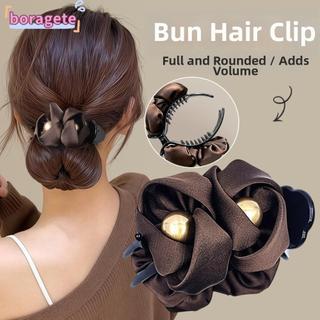 Kẹp Móng Vuốt Tóc BORAGETE, Kẹp Tóc Đầy Hoa, Kẹp Tóc Bun Vải Satin Trang Trí Chống Trơn Trượt