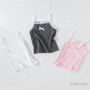 6M-3Y Bé Gái Xe Tăng Áo 3 Cái / gói Thời Trang Mùa Hè Ren Viền Không Tay Có Gân Camisole