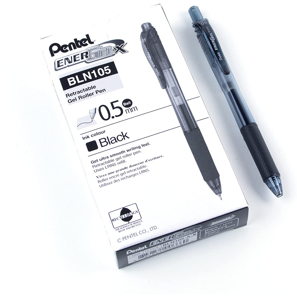 Combo 3/6/12 bút gel Pentel BLN105 đủ 12 màu  ngòi 0.5mm mực viết trơn mượt tay cầm đệm cao su