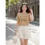 Áo phông nữ CARDINA Cotton tay cộc cổ tròn thêu chữ đính cúc 6ATC32