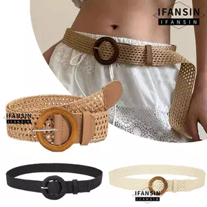 Dây thắt lưng dệt IFASIN, Thắt lưng ống hút khóa tròn, Thắt lưng bện rộng thủ công Boho Hollow Out cho ngày lễ