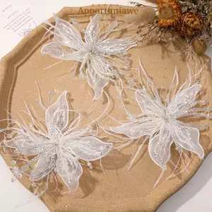 IAPPORTUNIA DIY May Đề Can, Dây Xoắn Ren Organza Miếng Dán Hoa, Lông Vũ Ethereal Hoa Pha Lê Handmade Đính Miếng Dán Trang Trí
