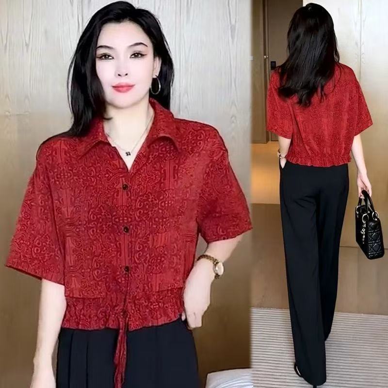 Áo sơ mi ngắn tay thời trang và giản dị, phong cách mới mùa hè, thời trang và giản dị, quần áo nữ giảm béo